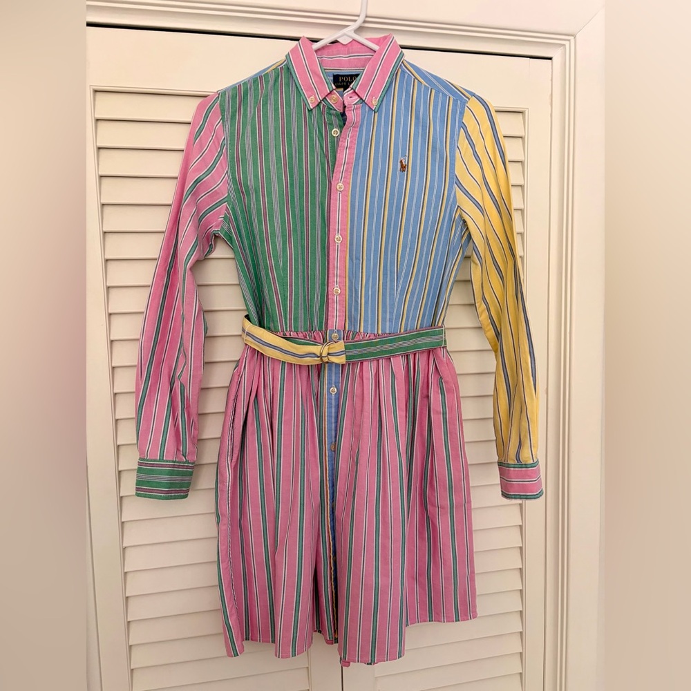 Polo by Ralph Lauren Pink, Green, Blue, and Yellow Striped Dress